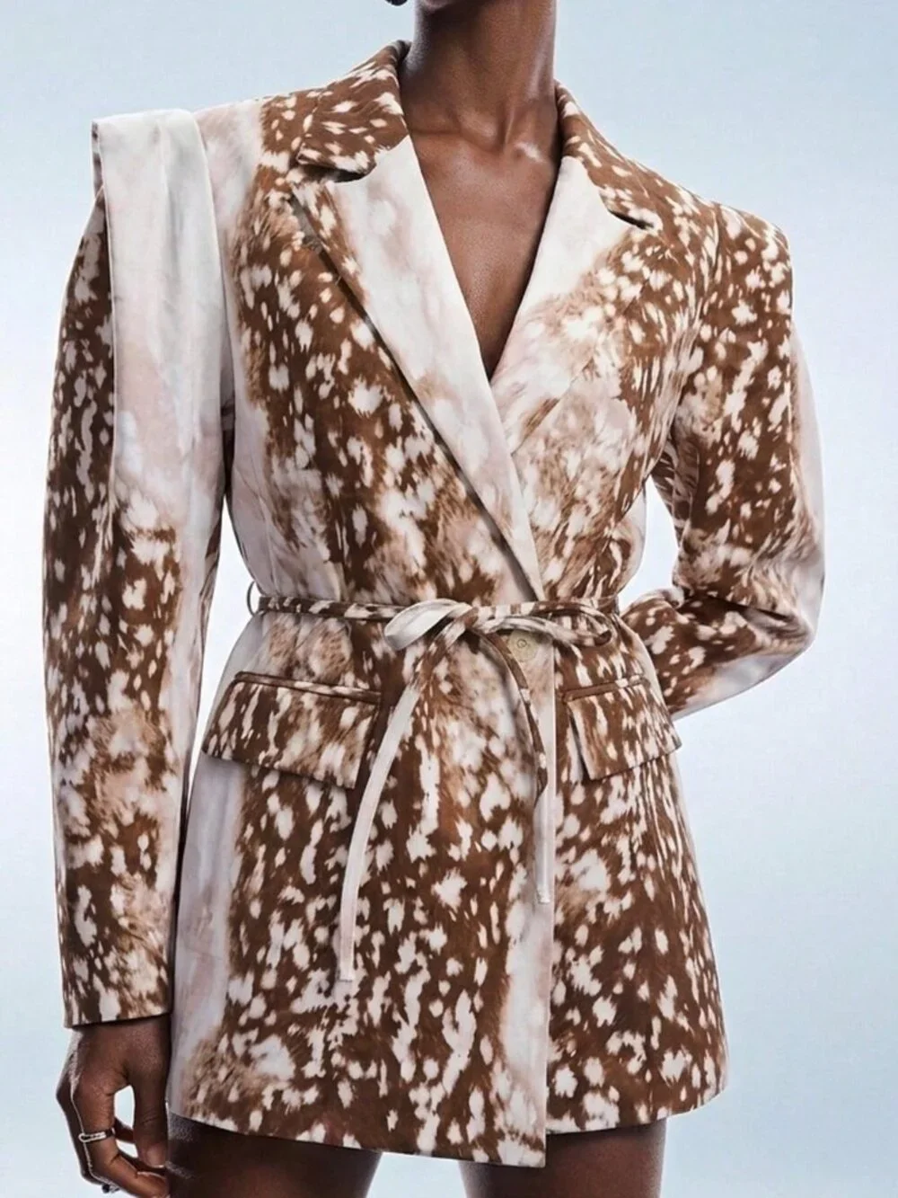 Multicolor Casual Women's Animal Print Contrast Oversized Wide Shoulder Blazer
